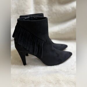 Nine West Black Suede Fringe Heeled Boots